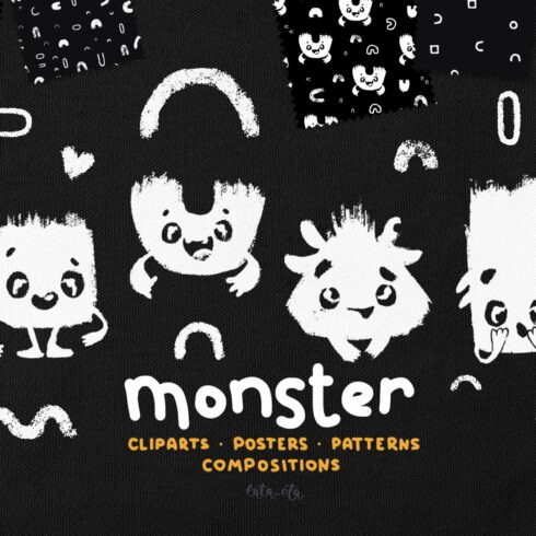 Cute monsters. clipart, pattern cover image.