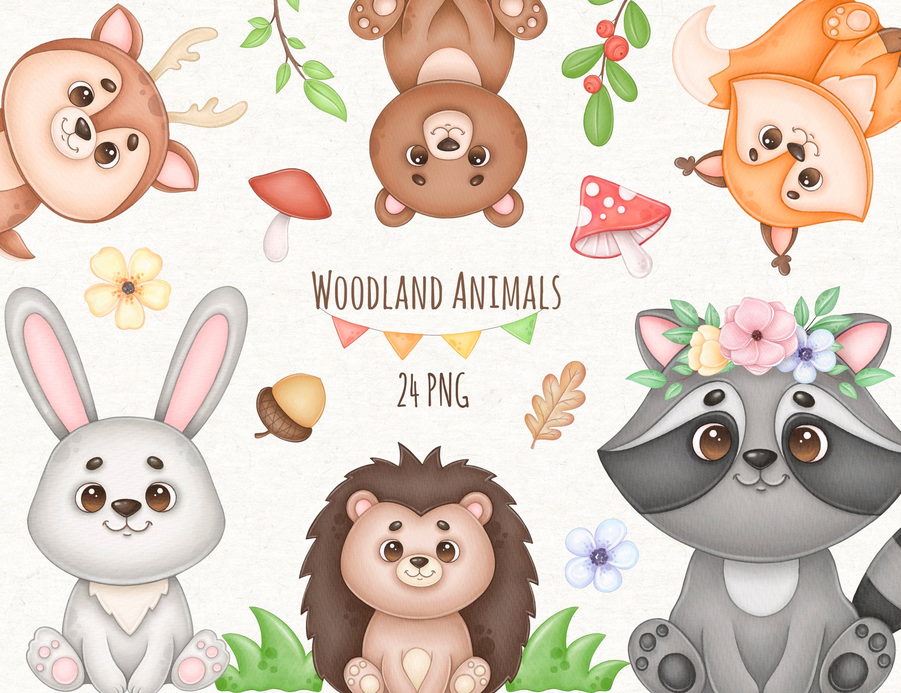 Watercolor Woodland Animals Clipart cover image.