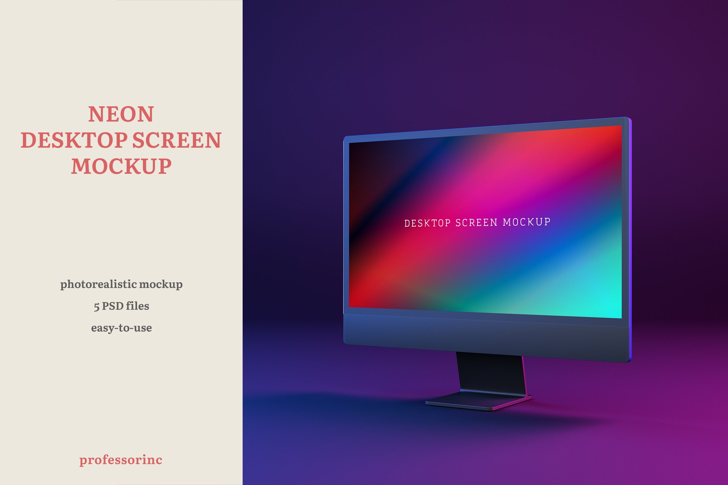 Neon Desktop Screen Mockup cover image.