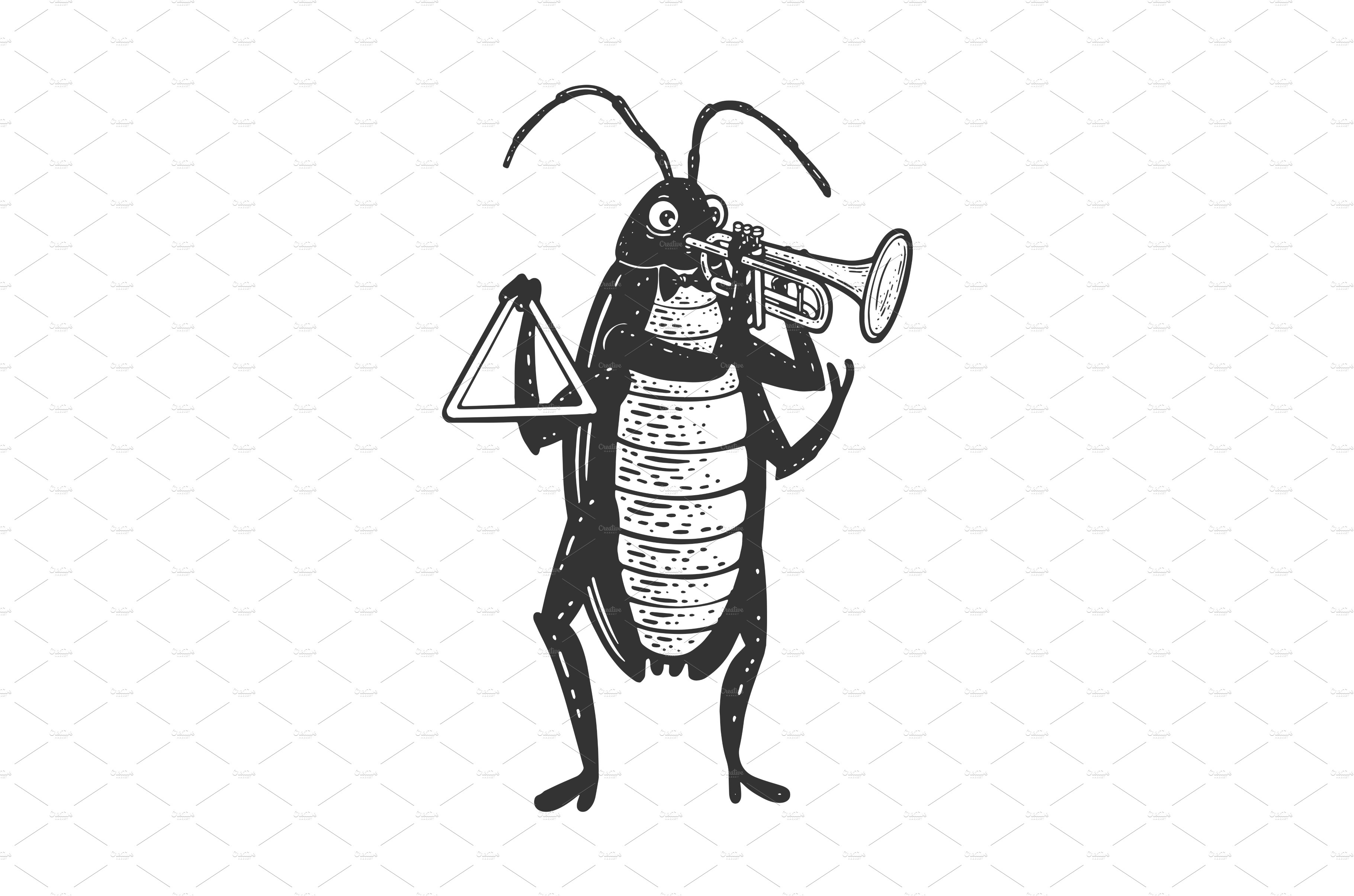 Cockroach trumpet sketch vector cover image.