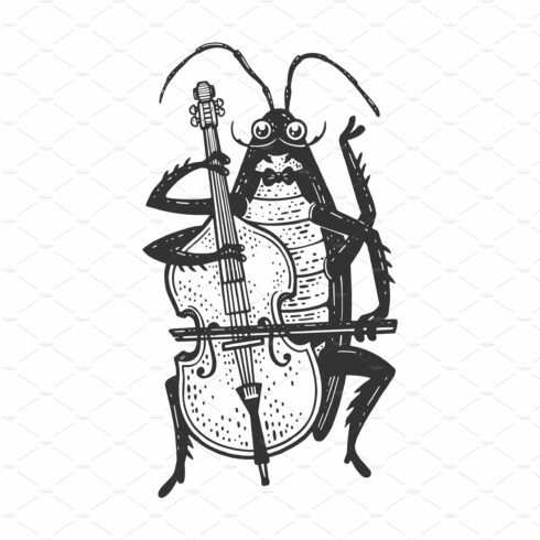 Cockroach double bass sketch vector cover image.