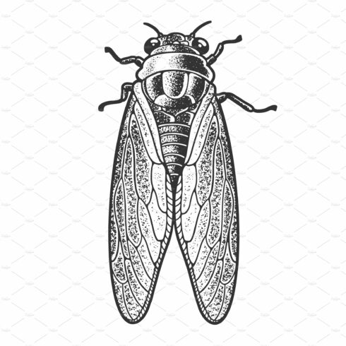 Cicadidae insect sketch vector cover image.