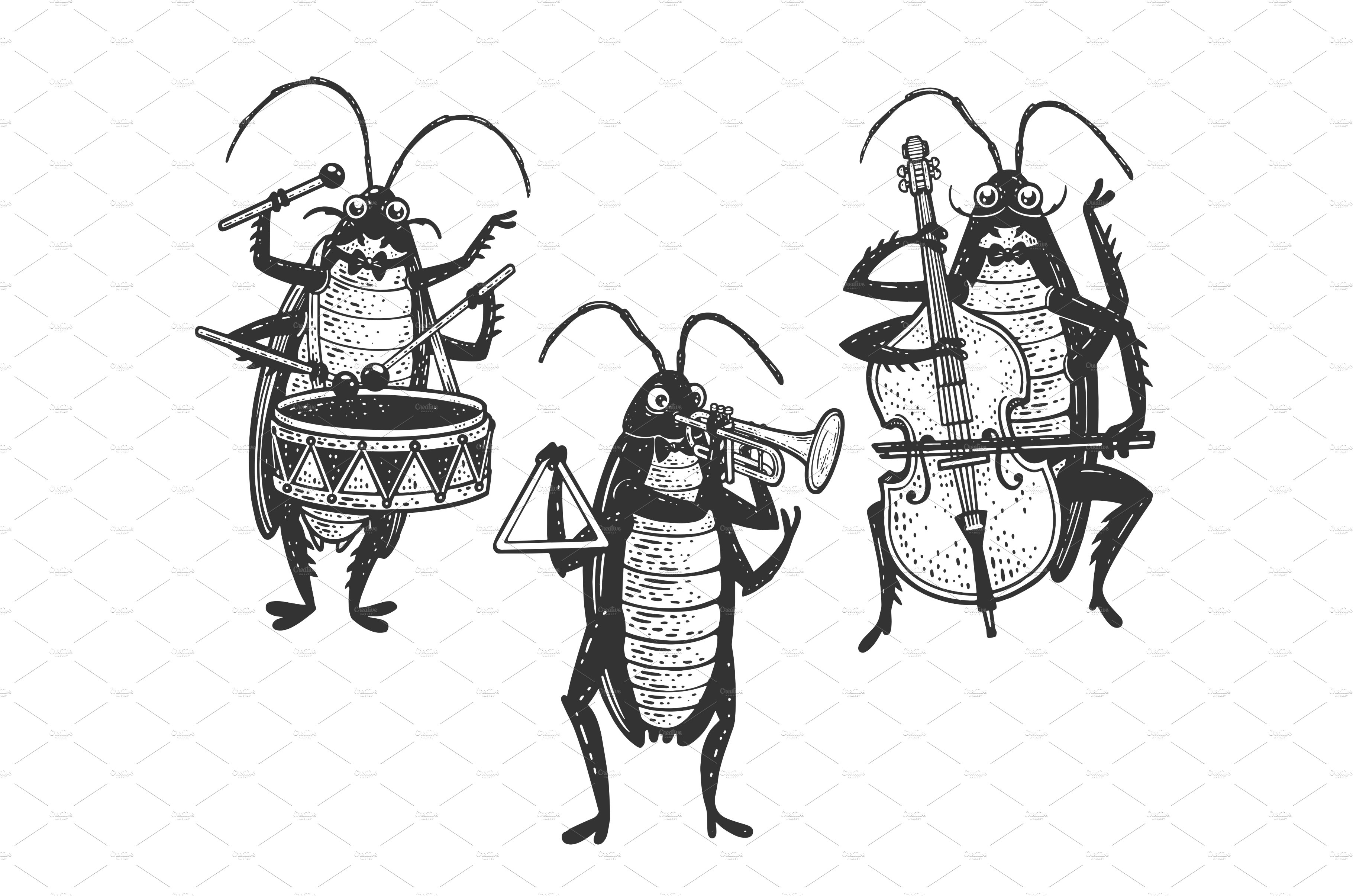 Cockroach orchestra sketch vector cover image.