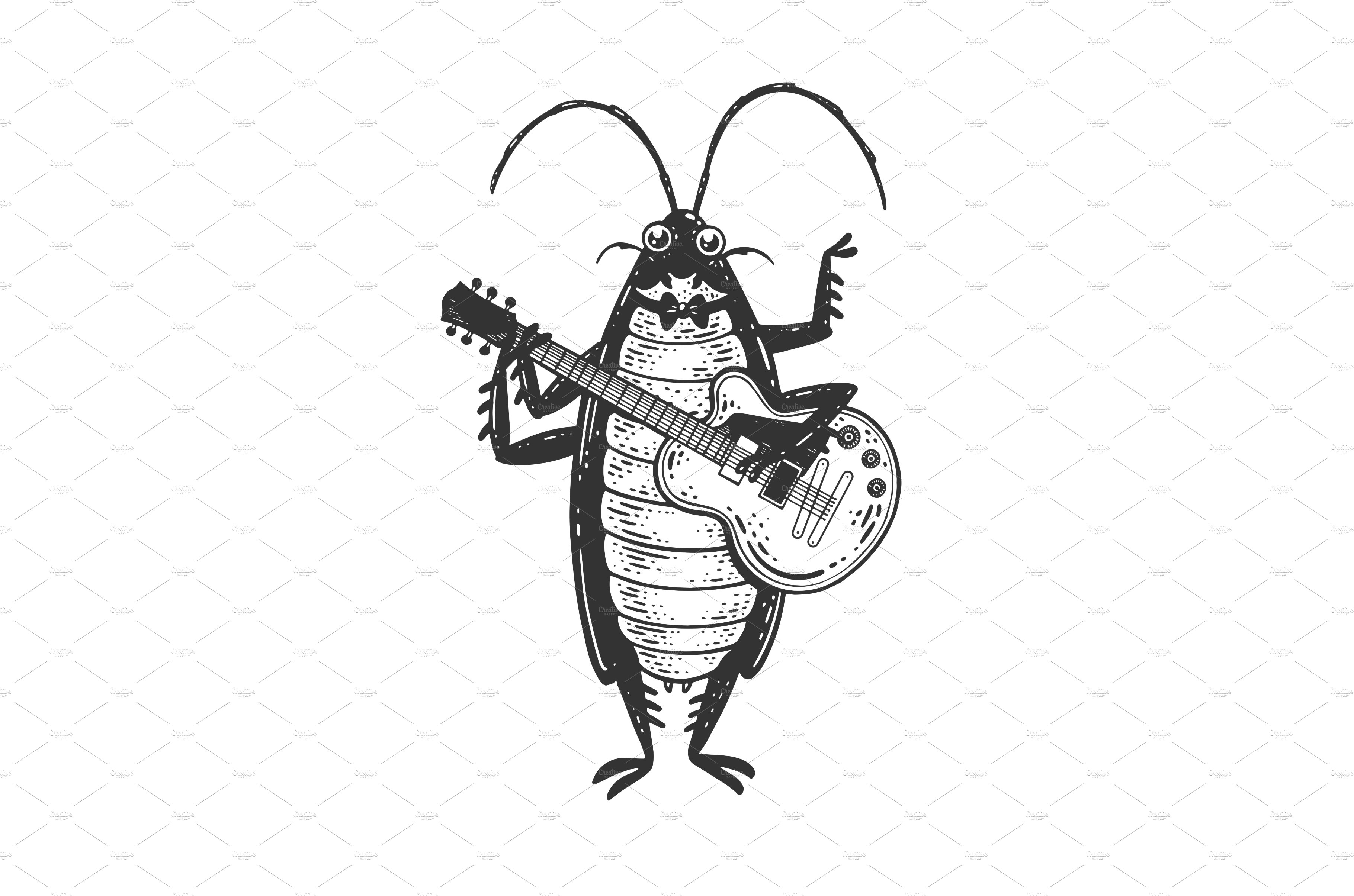 Cockroach guitar sketch vector cover image.