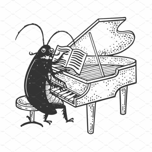 Cockroach grand piano sketch vector cover image.