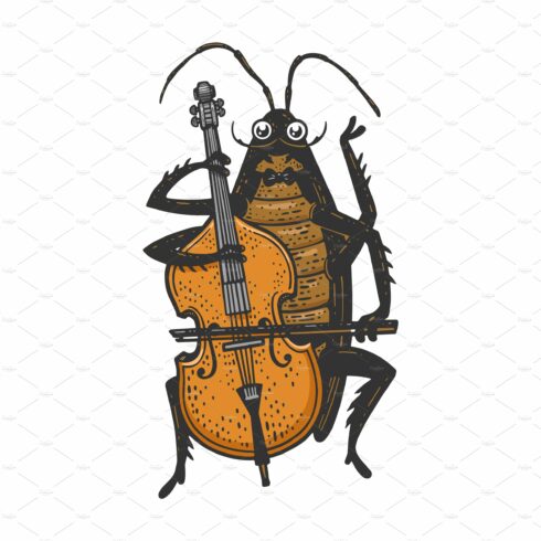 Cockroach double bass sketch vector cover image.