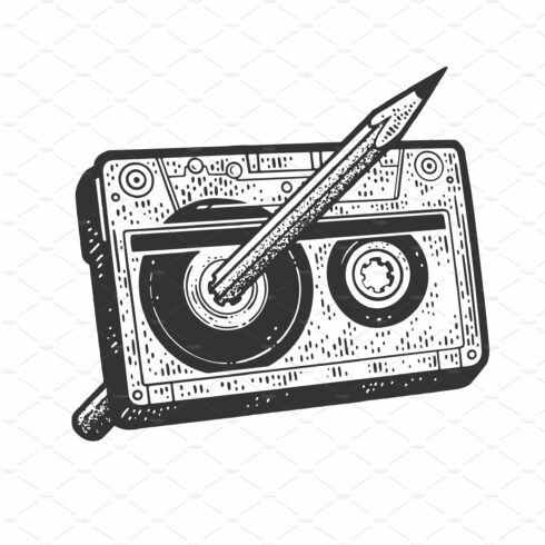 Pencil in Cassette tape vector cover image.