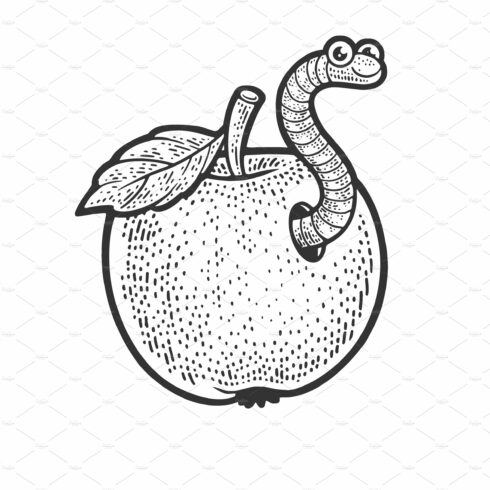 worm in apple sketch vector cover image.