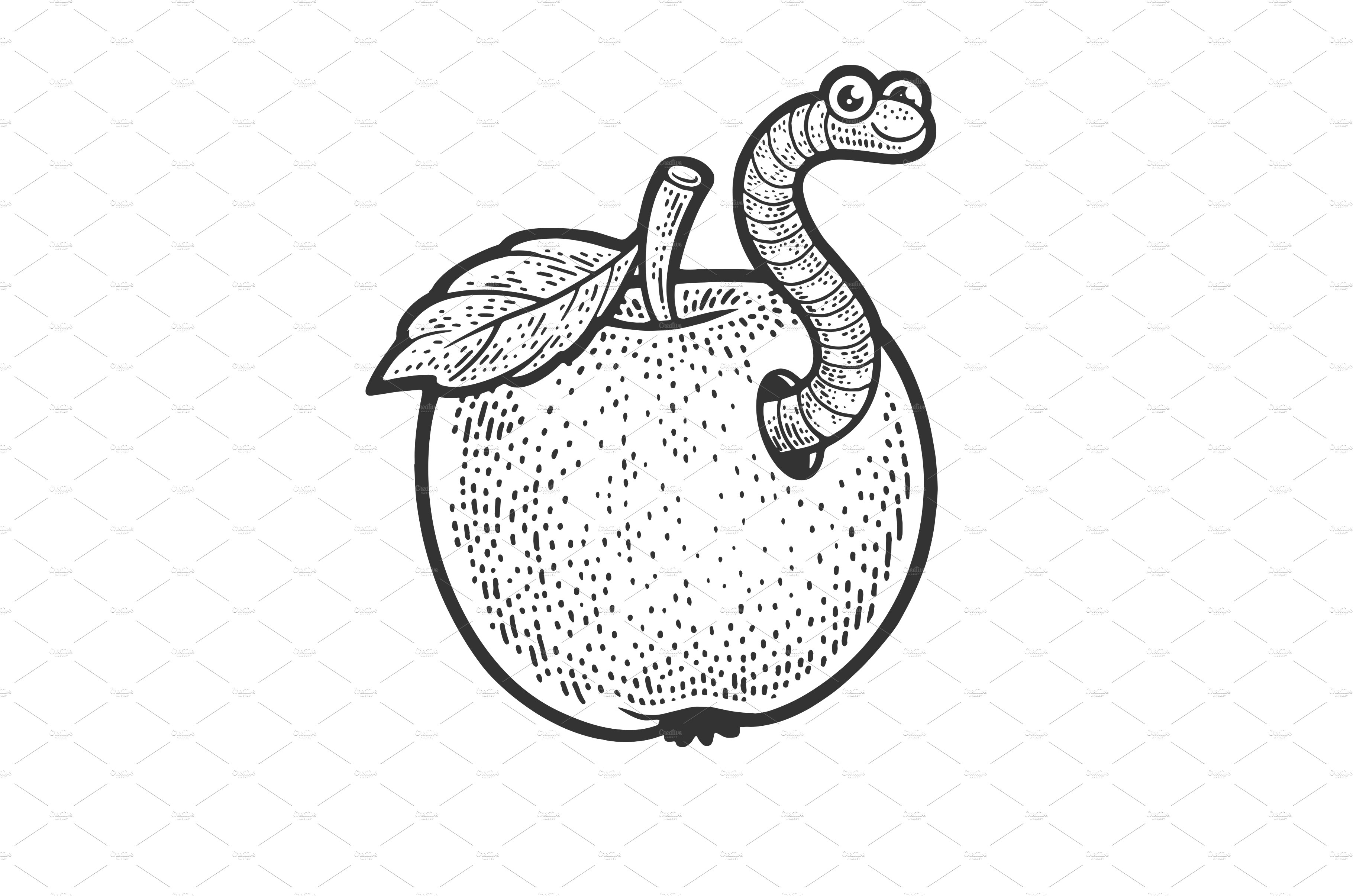 worm in apple sketch vector cover image.