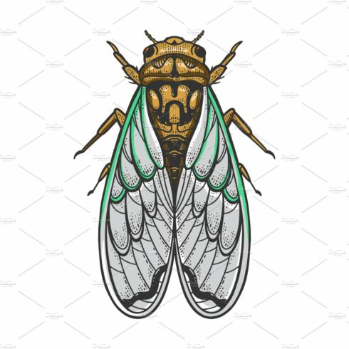 Cicadidae insect color sketch vector cover image.