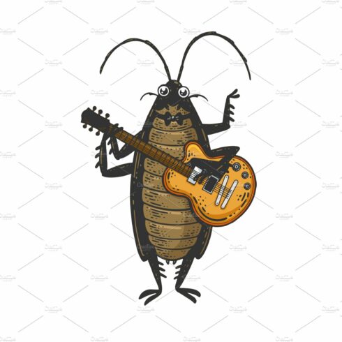 Cockroach guitar color sketch vector cover image.