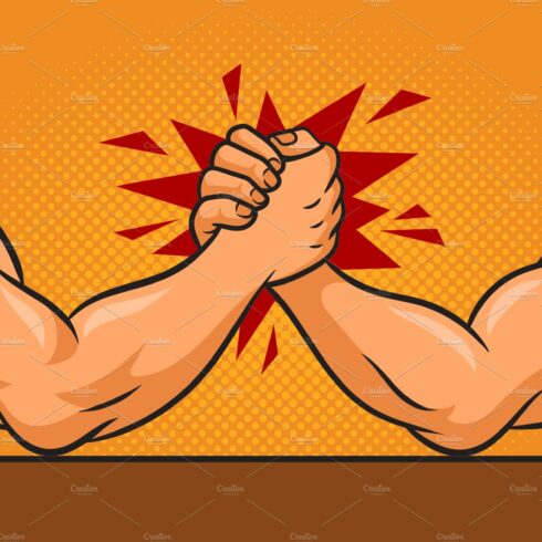 Arm wrestler hands pop art vector cover image.