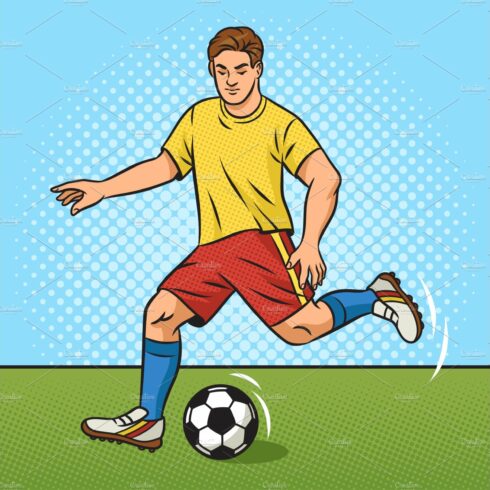 soccer player kicks ball vector cover image.