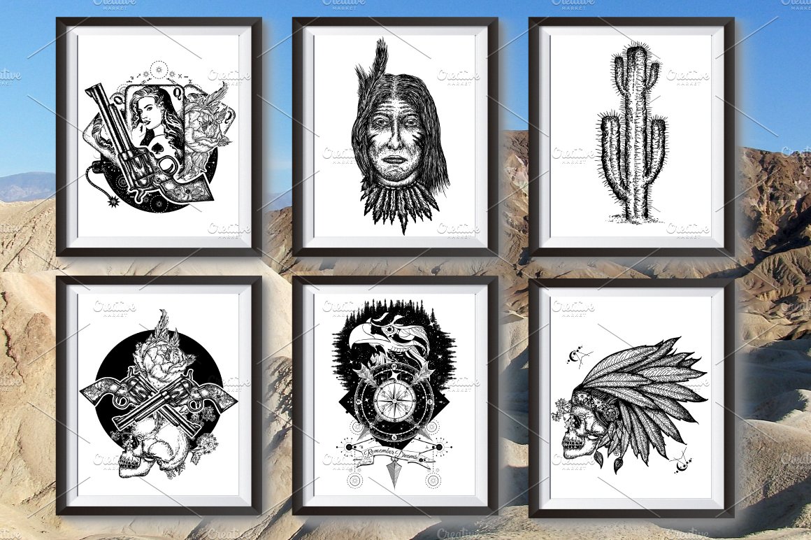 Wild west tattoo preview image.