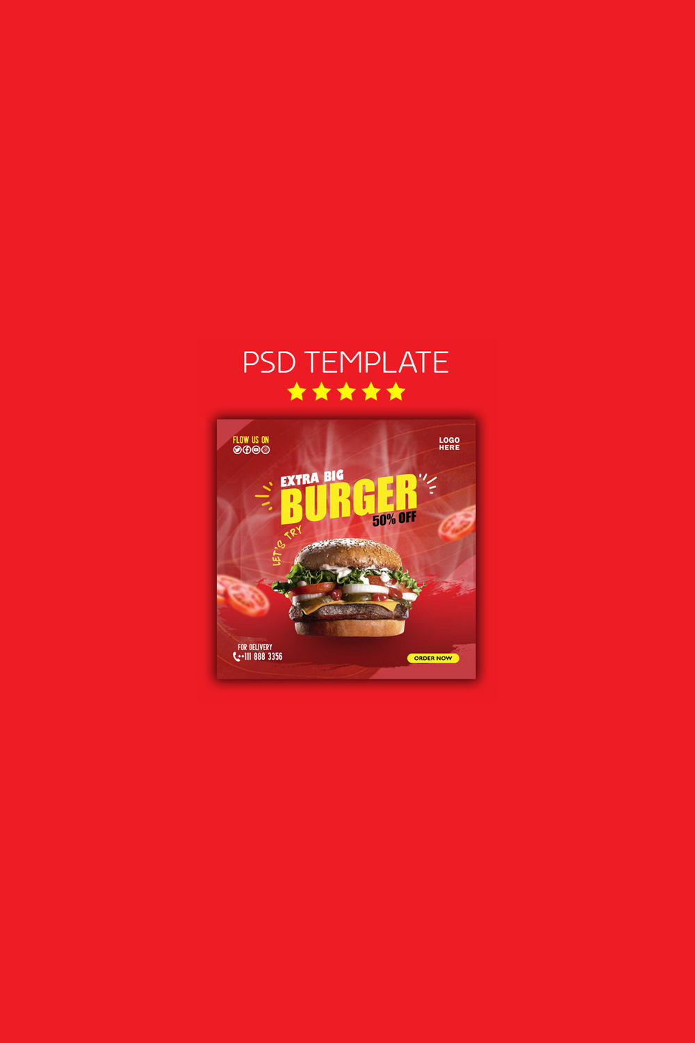 Extra Big 50% Offer Burger Templates pinterest preview image.