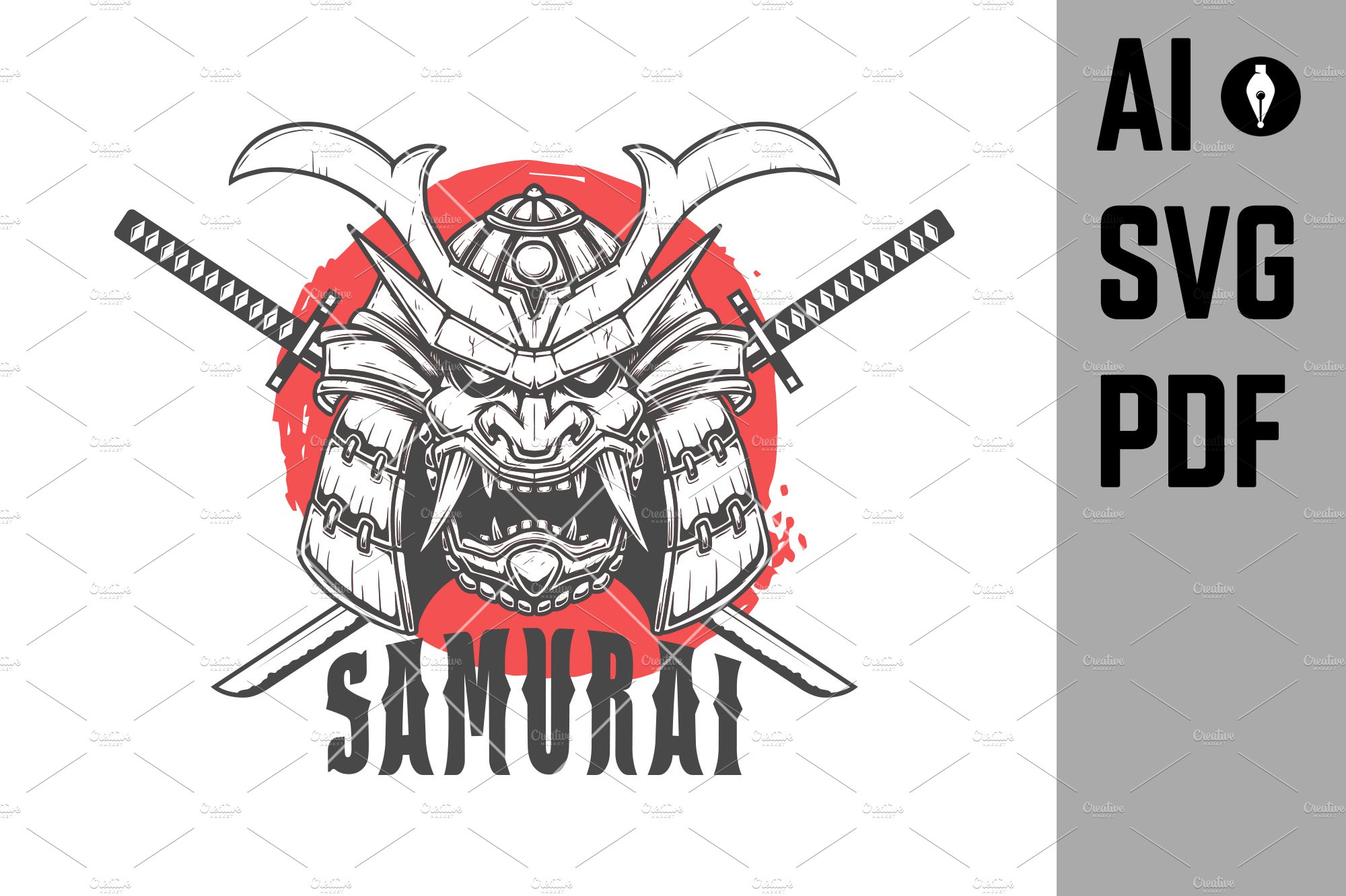 Samurai helmet with crossed swords. cover image.