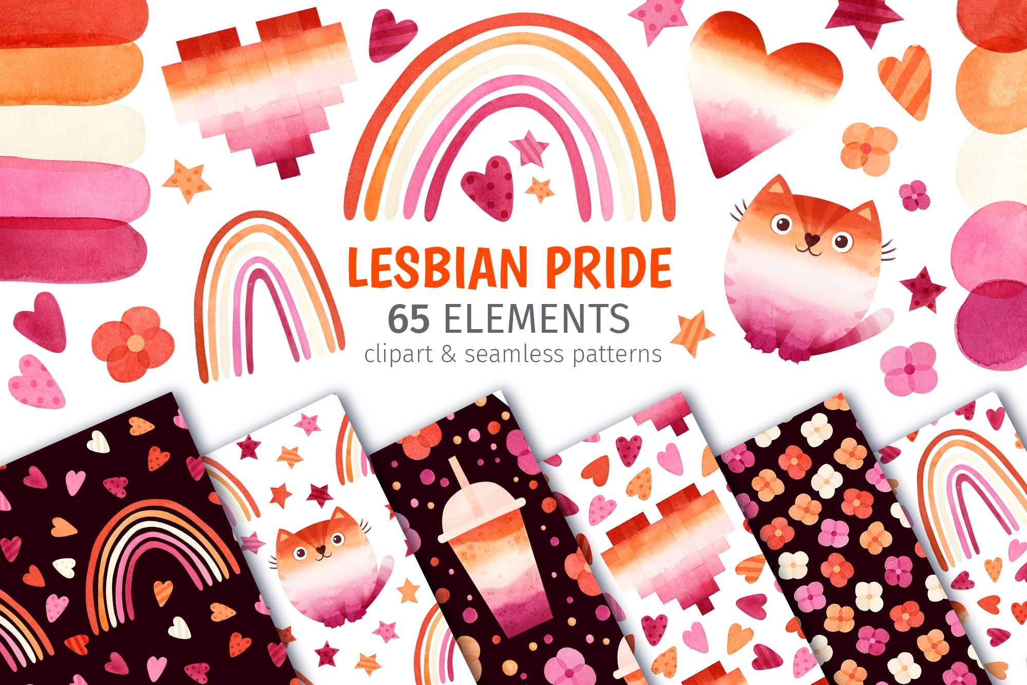 Lesbian pride clipart & patterns cover image.