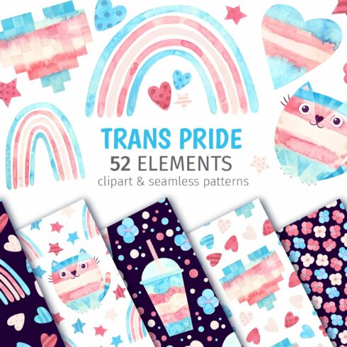 Transgender pride clipart & patterns cover image.