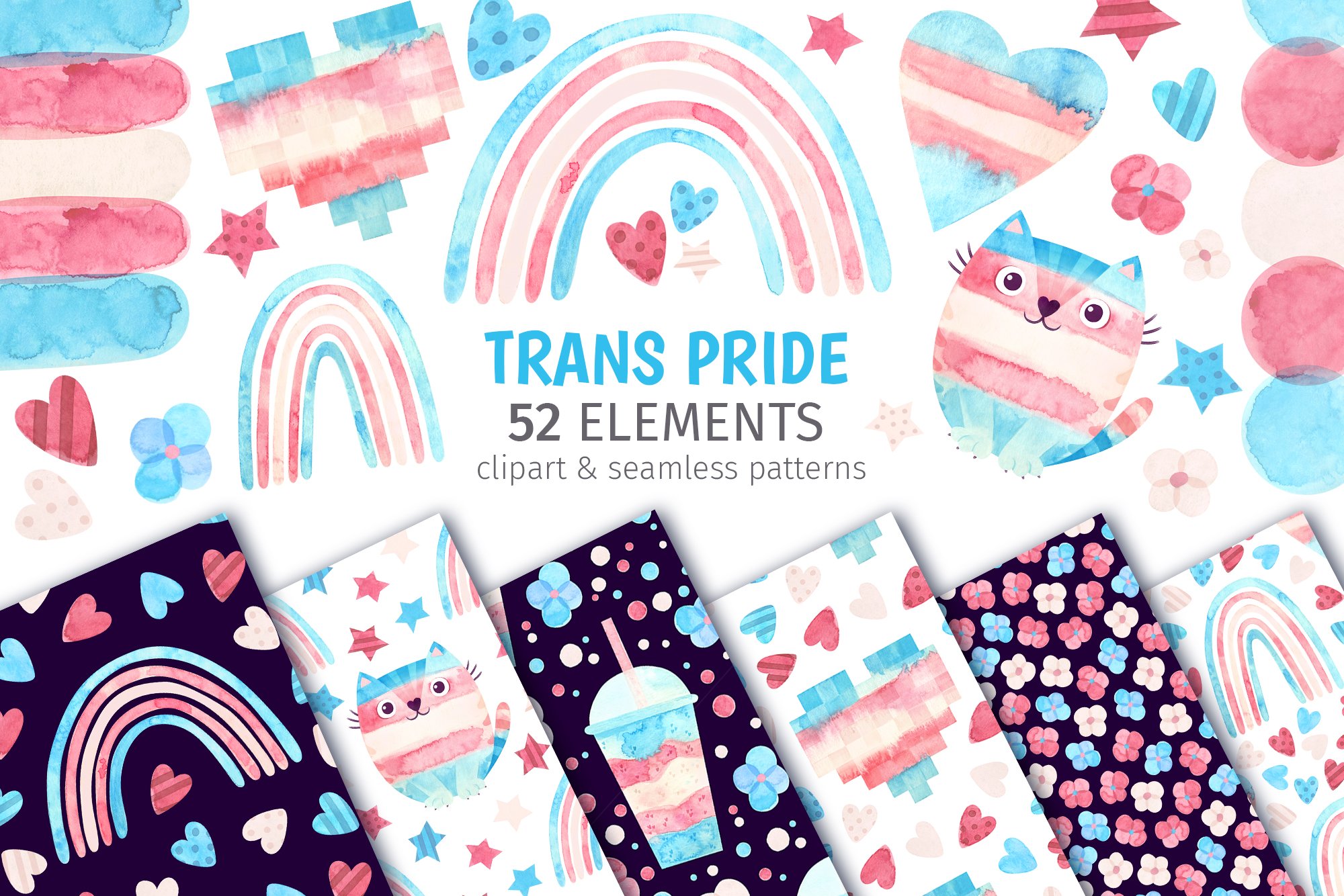 Transgender pride clipart & patterns cover image.