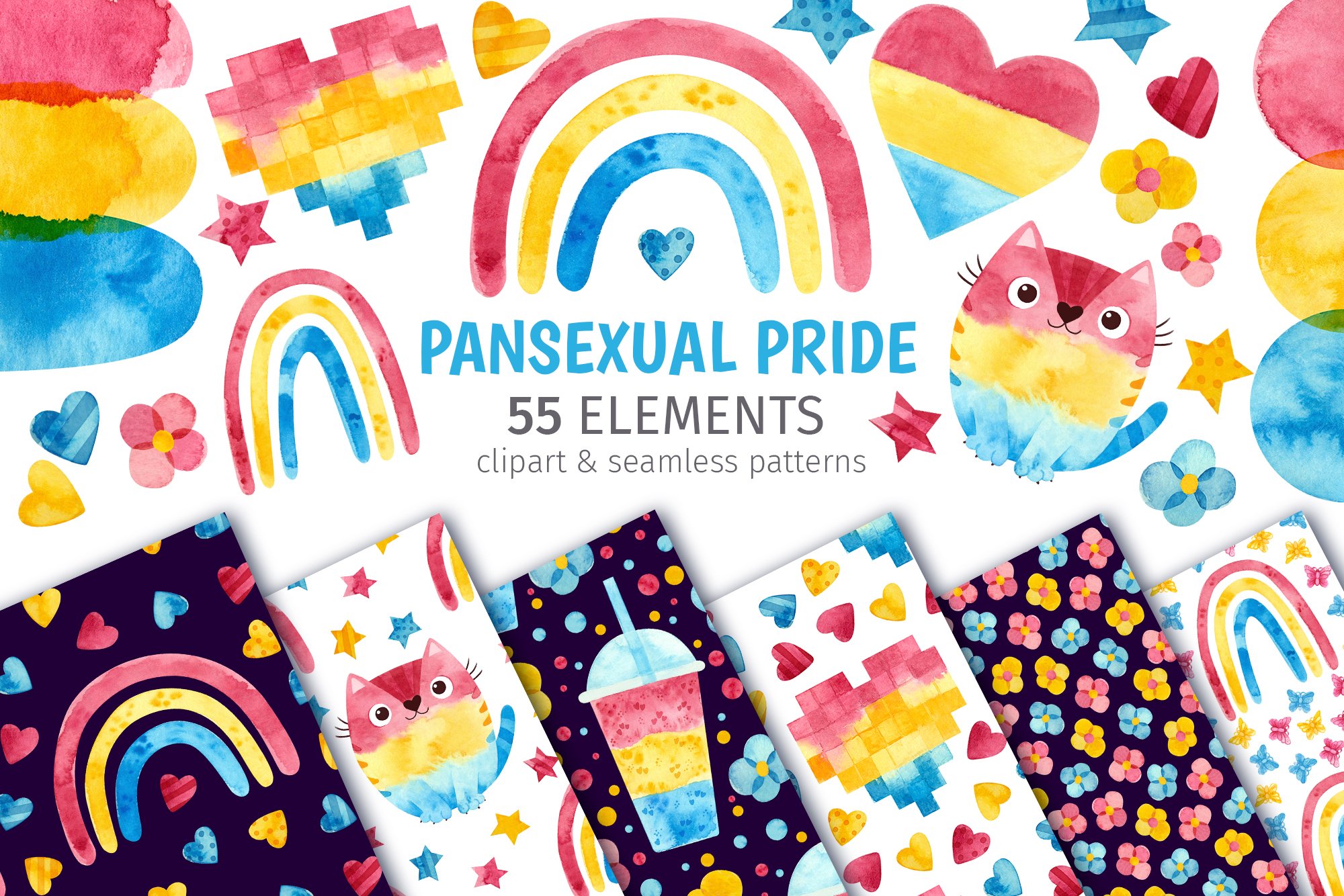 Pansexual pride clipart & patterns cover image.