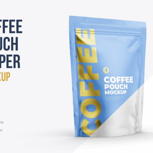Coffee pouch mockup. Half side cover image.
