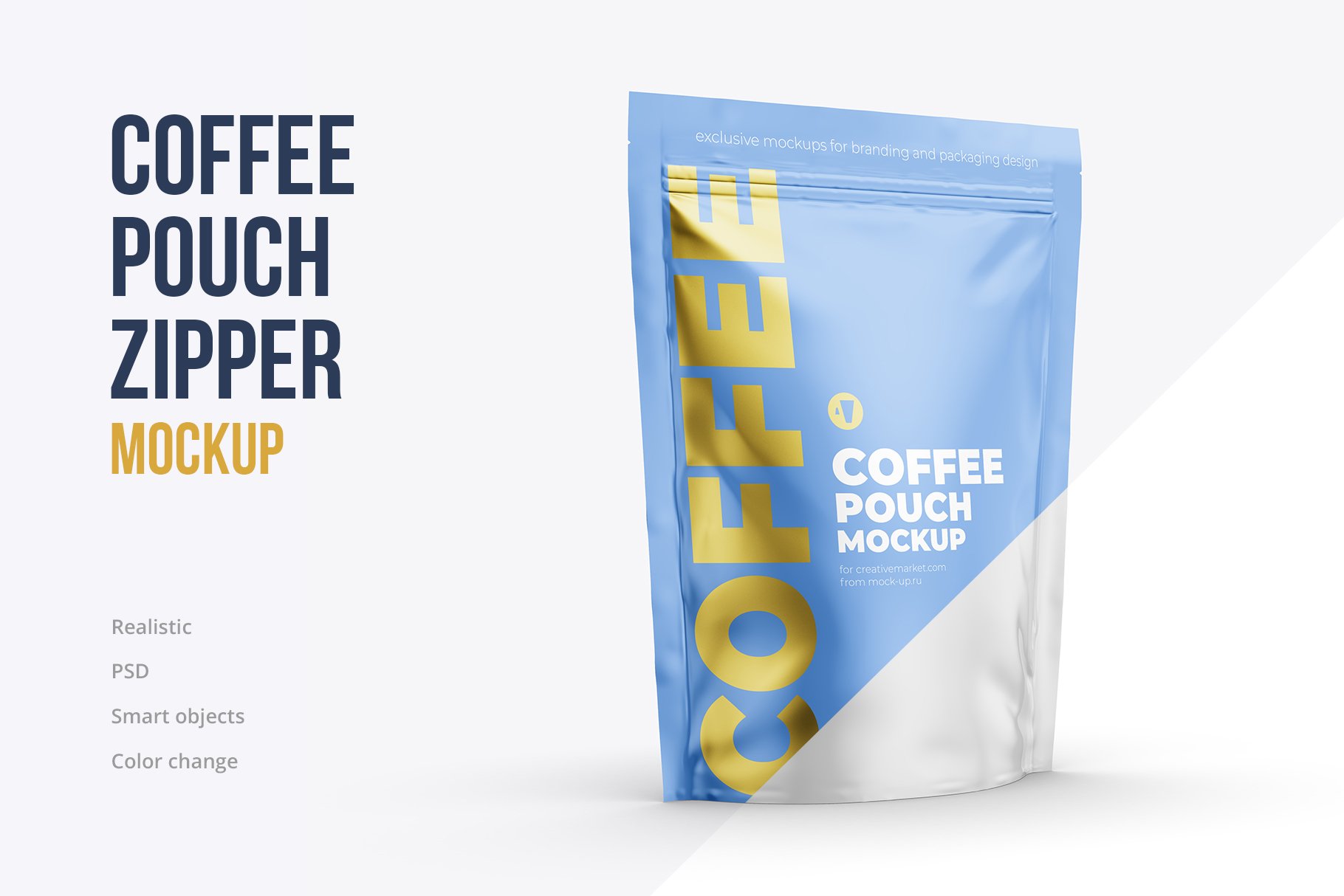 Coffee pouch mockup. Half side cover image.