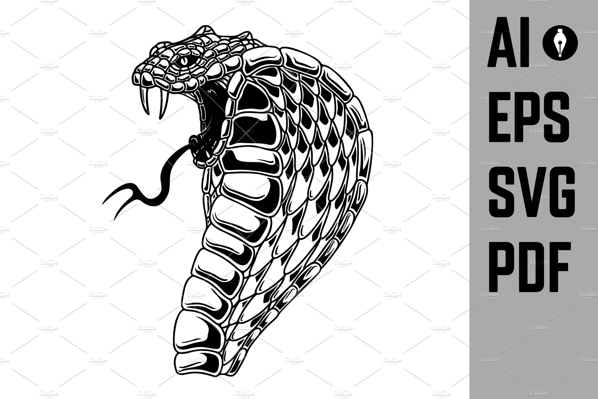 Illustration of cobra snake. Design – MasterBundles