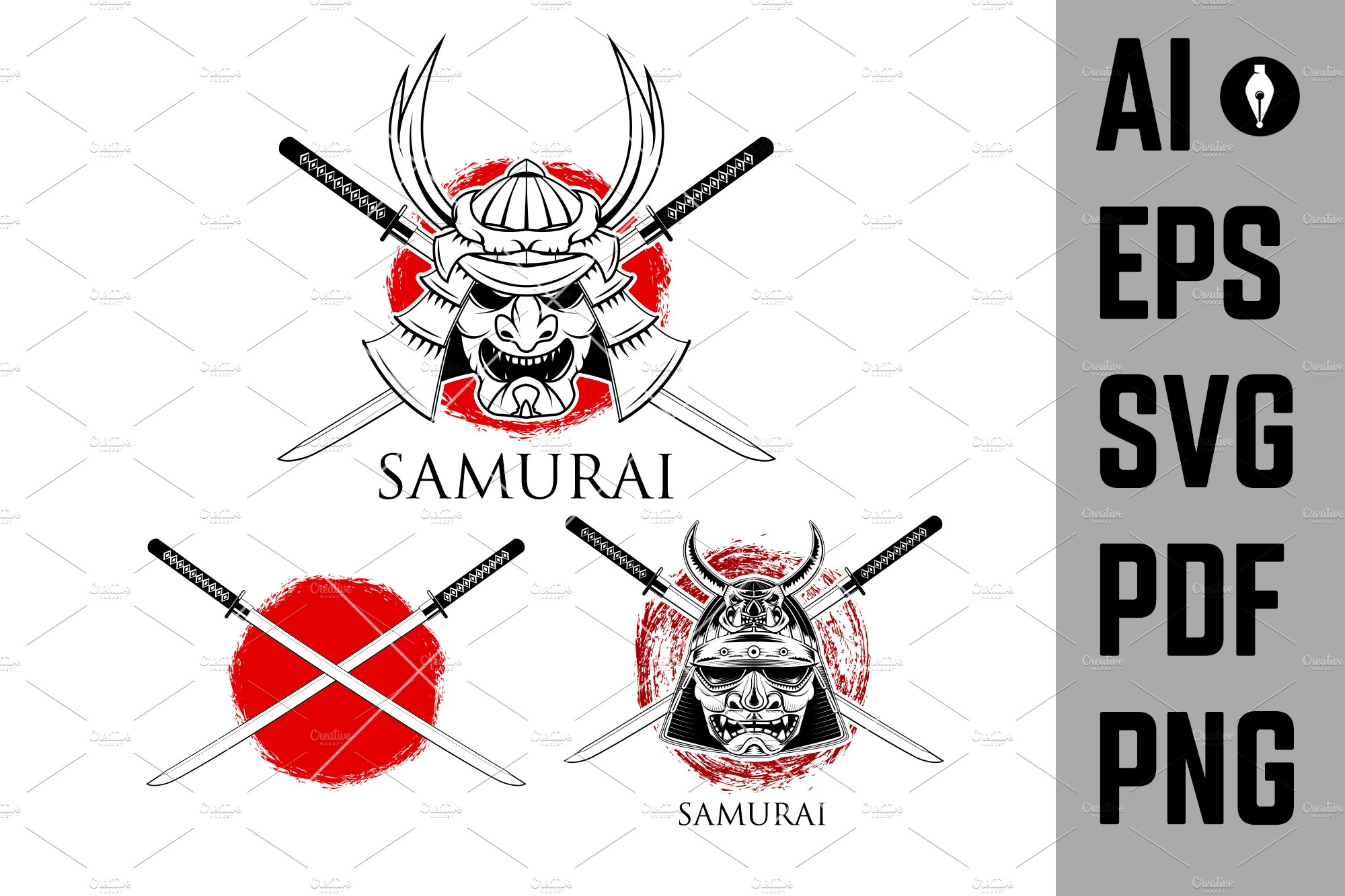 Samurai Mask. Samurai sword. Vector cover image.
