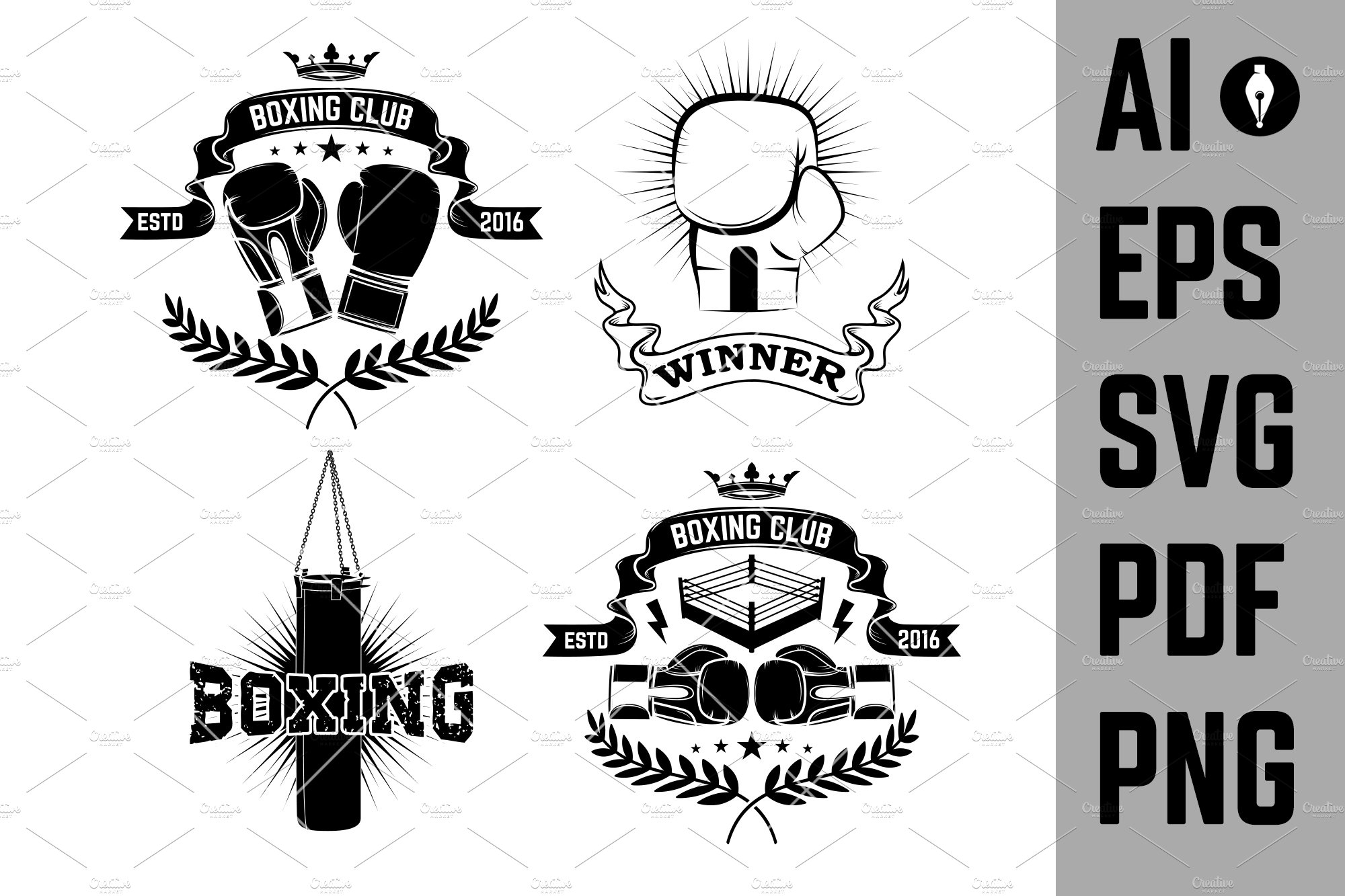 Set of the boxing club labels SVG cover image.