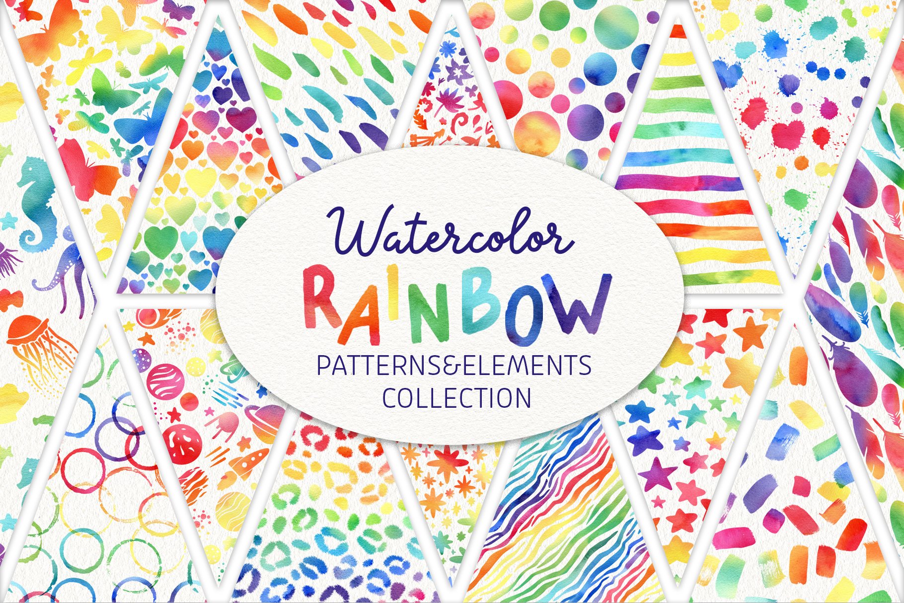 Watercolor Rainbow Seamless patterns cover image.