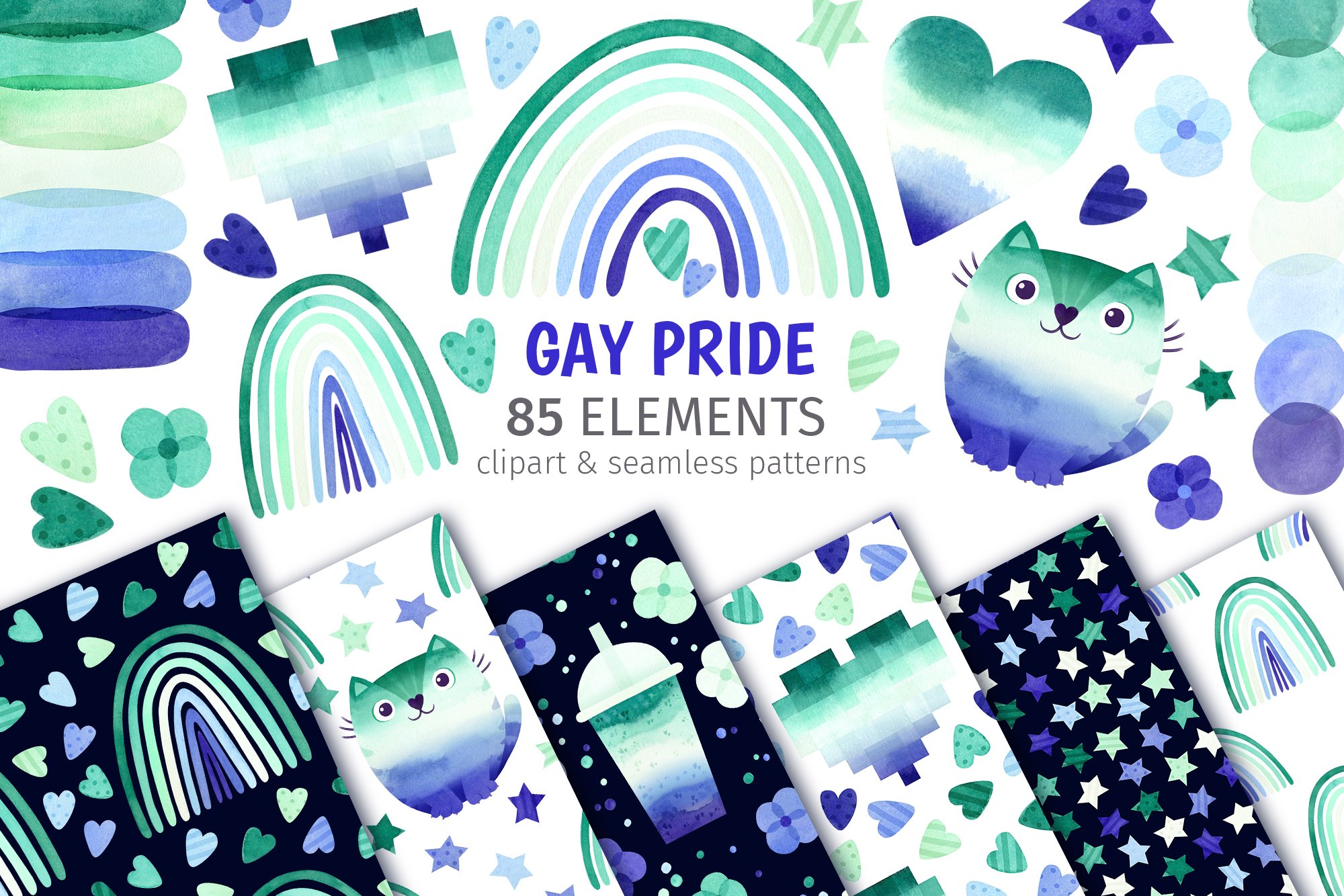 Gay pride clipart and patterns cover image.
