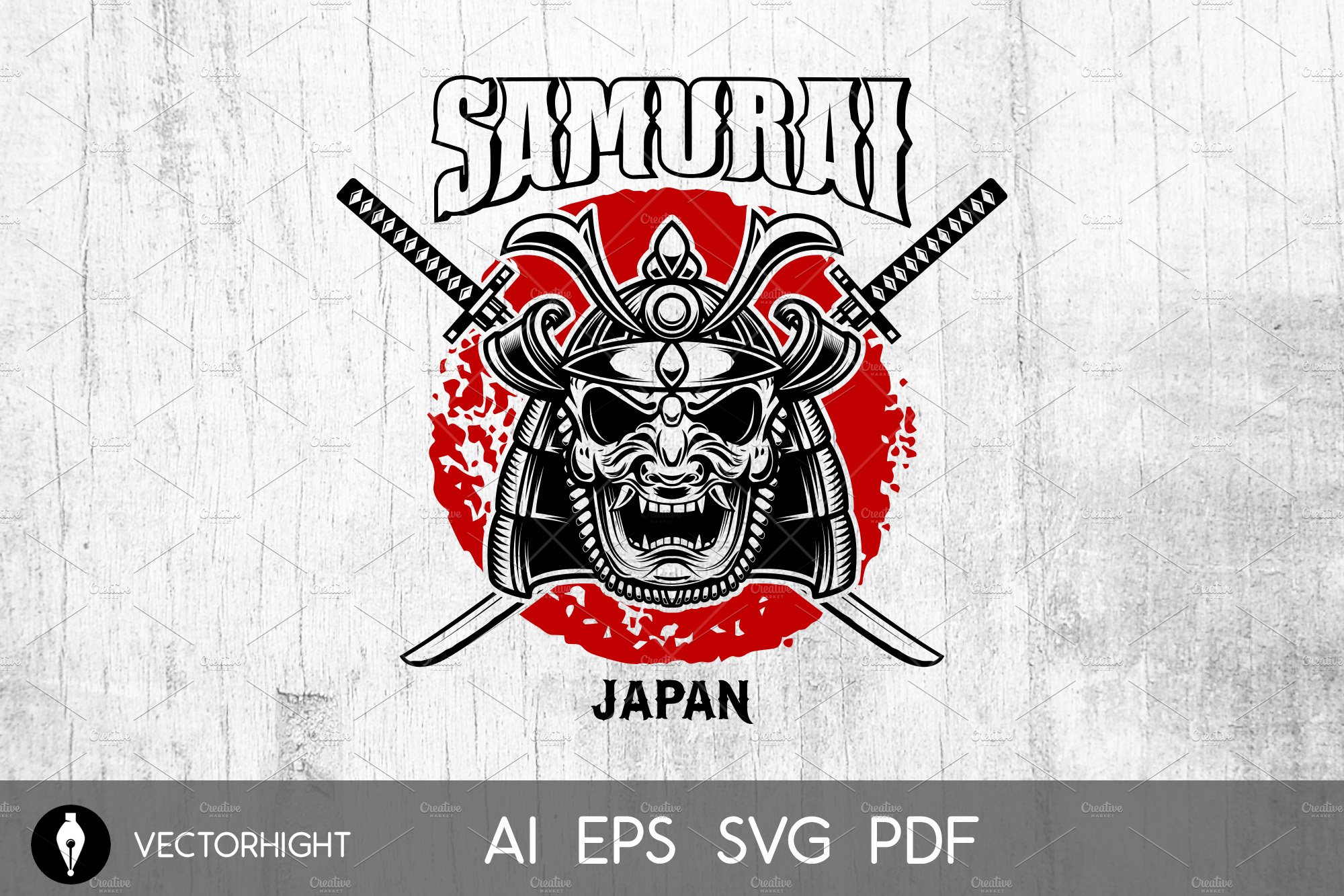 Emblem template with samurai helmet cover image.