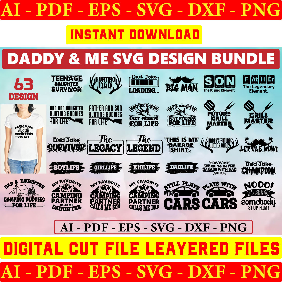 Daddy And Me SVG Bundle, Dad Kids Baby Son Daughter Girl Boy, Matching Outfit, Family Shirts, Digital Cut File, Fathers Day Gift, Dad Life cover image.