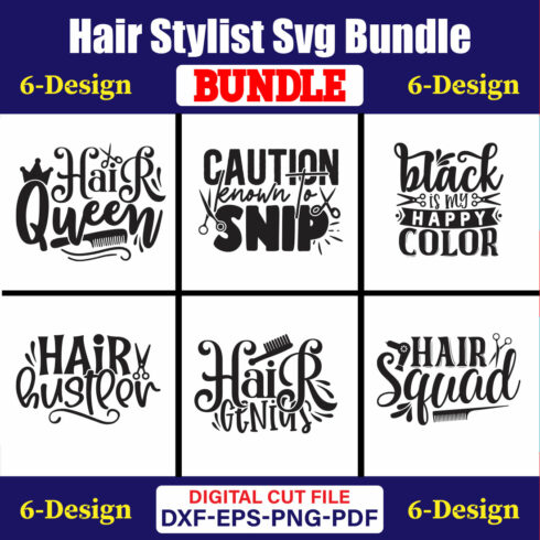 Hair Stylist SVG T-shirt Design Bundle Vol-01 cover image.