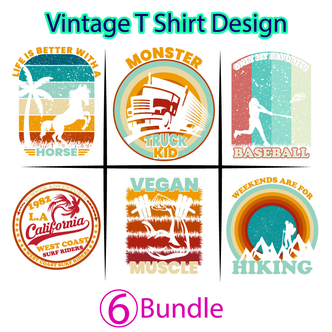 Retro Vintage T- Shirt Design Bundle preview image.