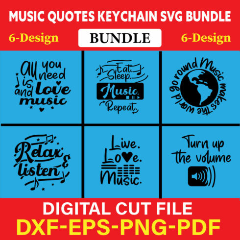 Music Quotes Keychain T-shirt Design Bundle Vol-1 cover image.