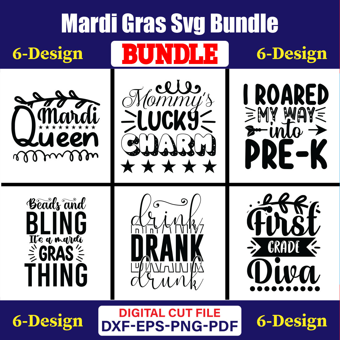 Mardi Gras T-shirt Design Bundle Vol-01 cover image.