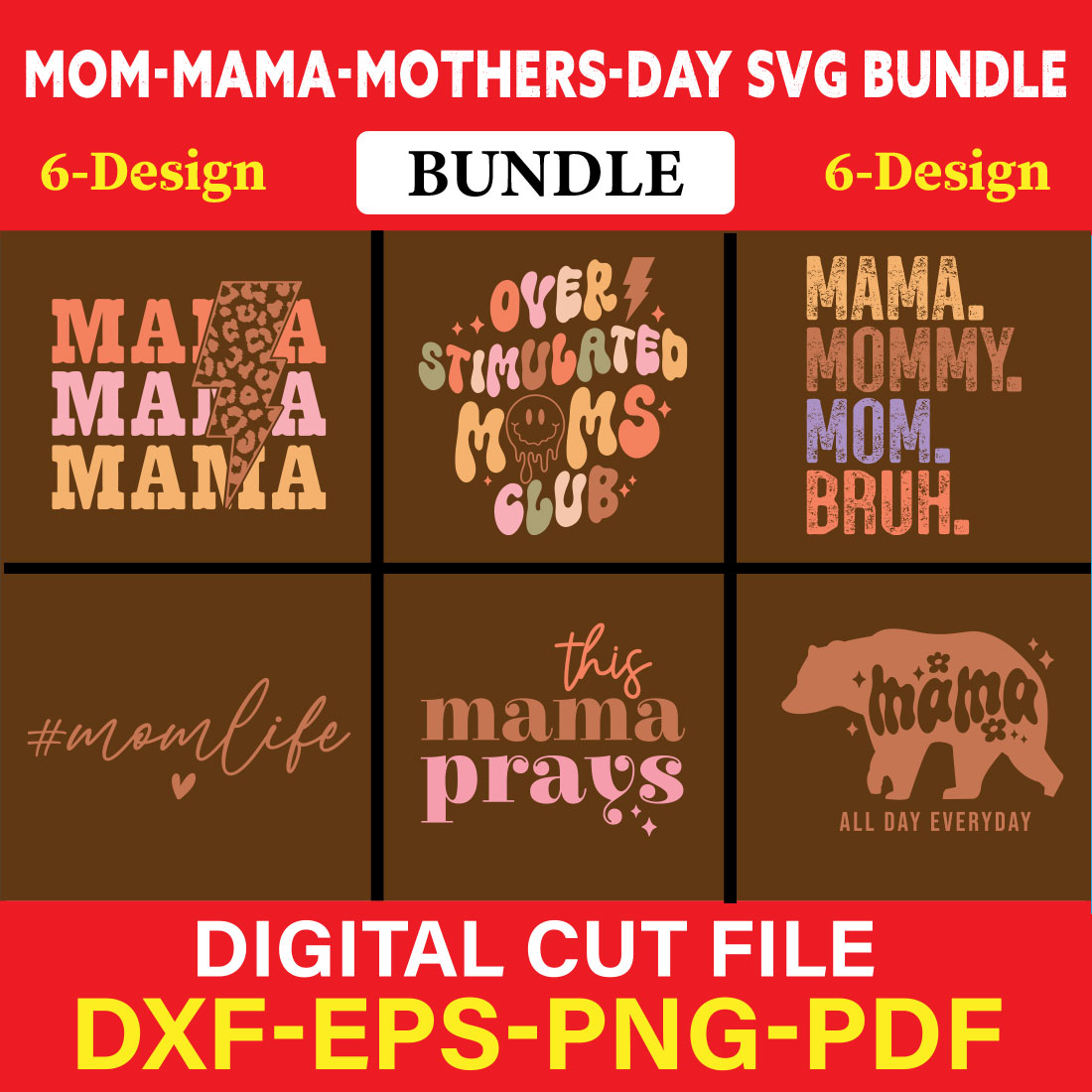 Mom Mama Mothers Day T-shirt Design Bundle Vol-1 cover image.