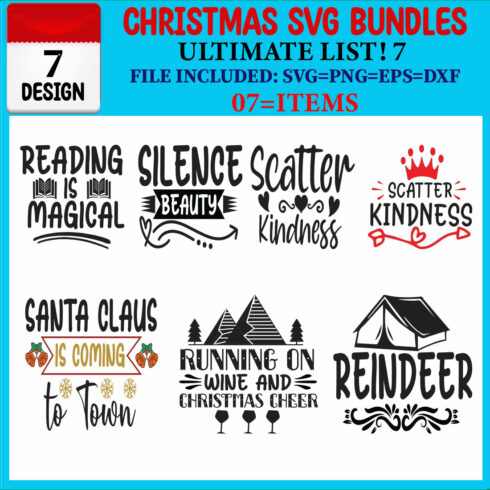 Ultimate List! Christmas SVG 07 T-shirt Design Bundle cover image.