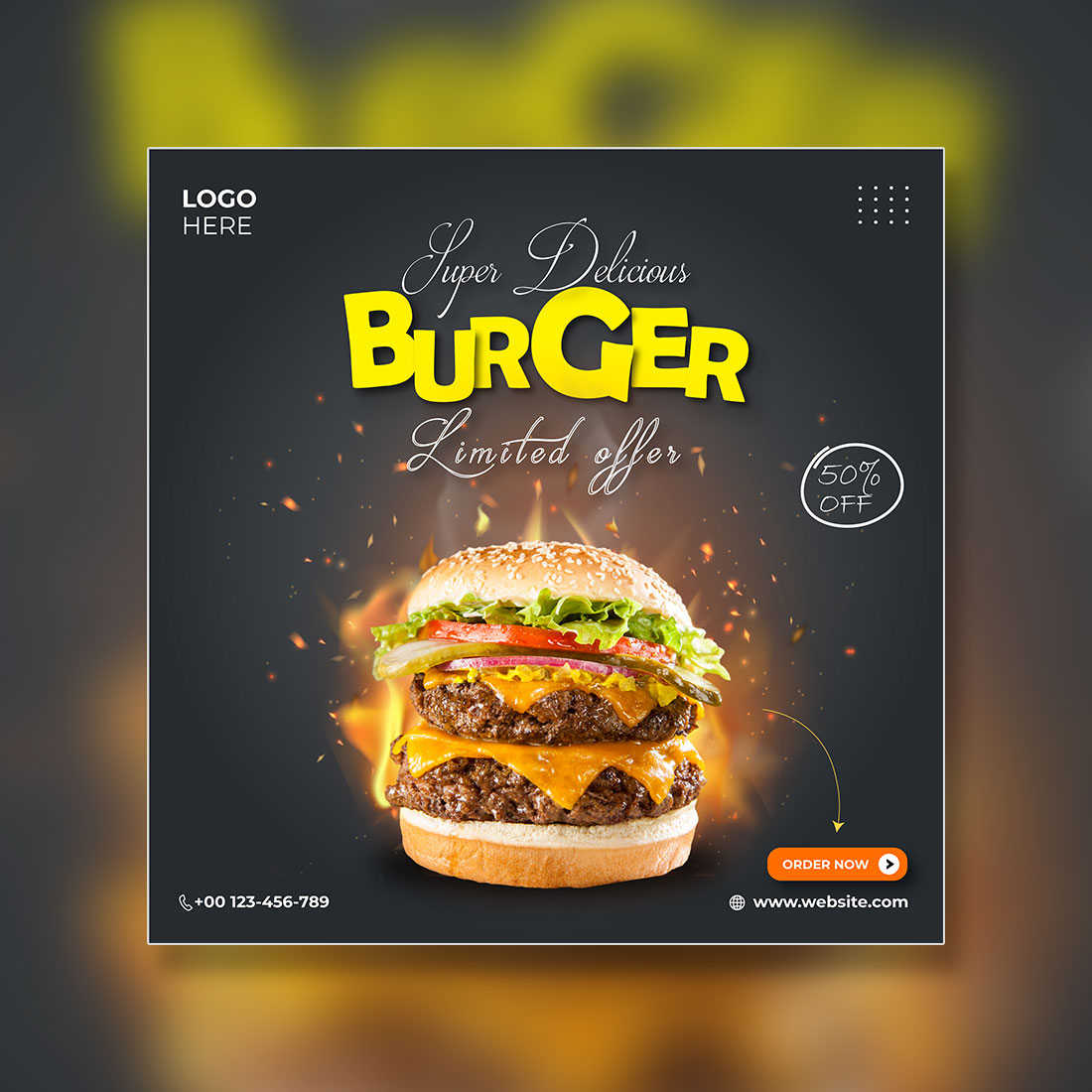Special burger sale social media ads or post template cover image.