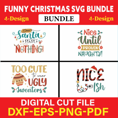 Funny Christmas T-shirt Design Bundle Vol-1 cover image.