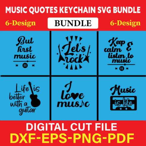 Music Quotes Keychain T-shirt Design Bundle Vol-2 cover image.