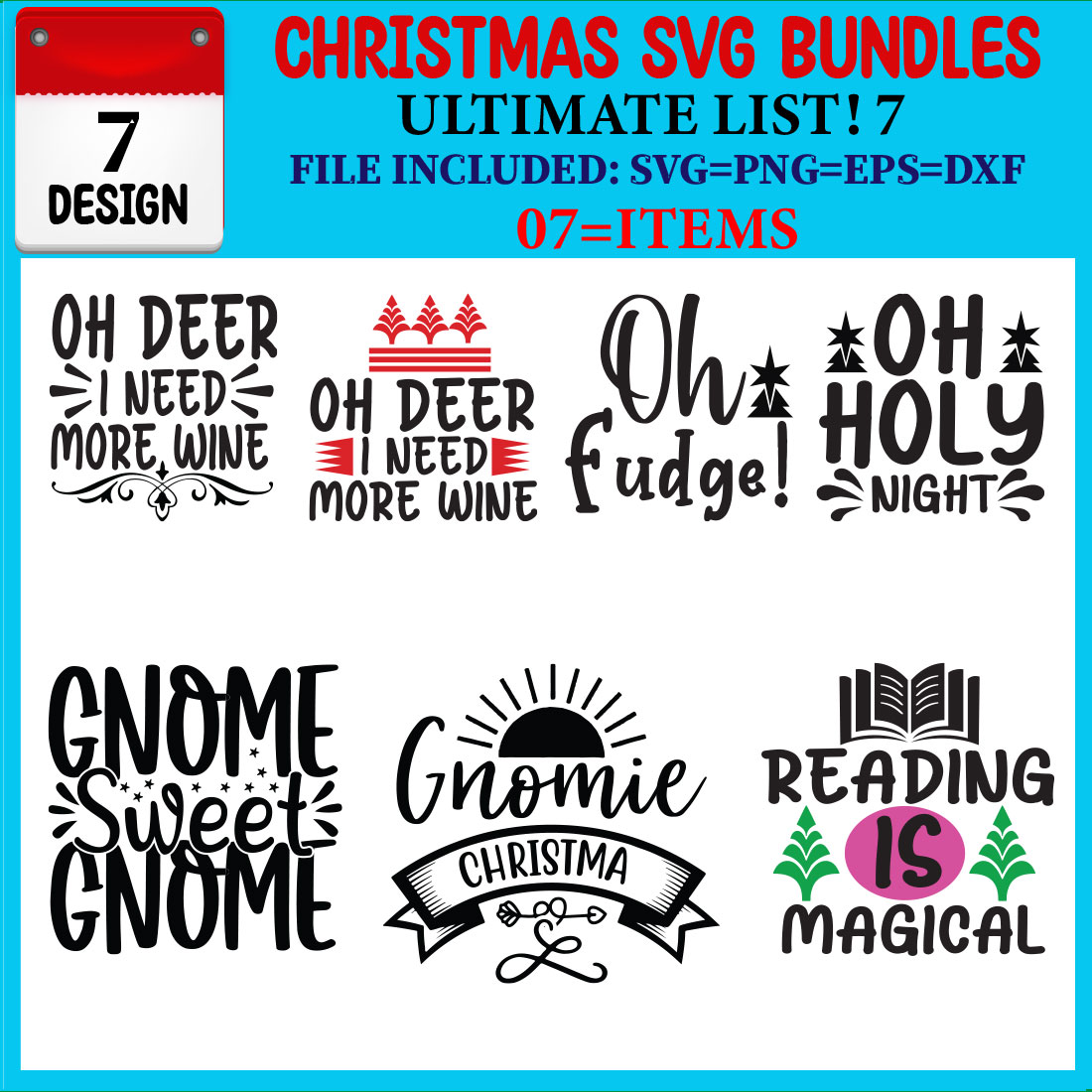 Ultimate List! Christmas SVG 07 T-shirt Design Bundle cover image.