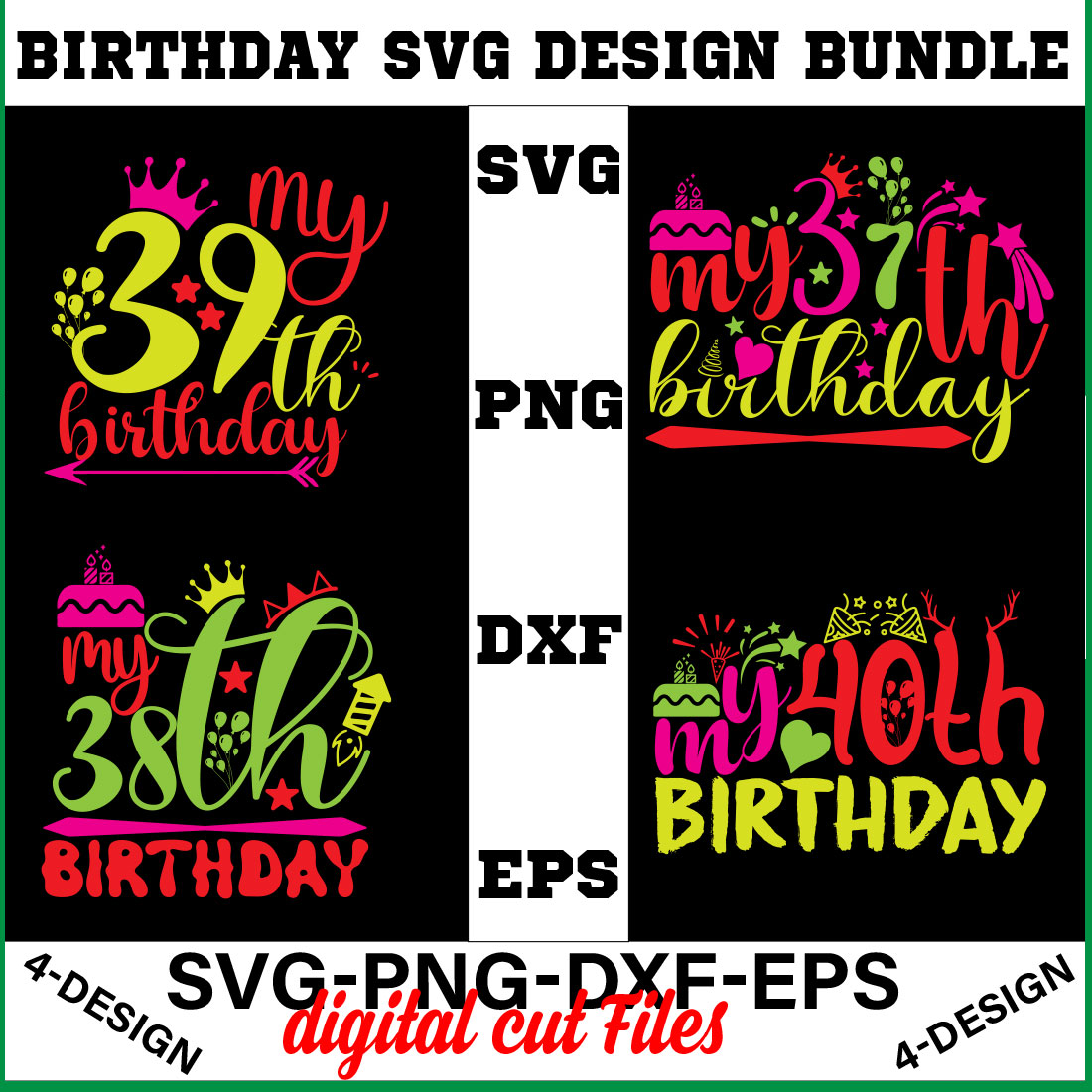 birthday svg design bundle Happy birthday svg bundle hand lettered birthday svg birthday party svg Volume-10 cover image.