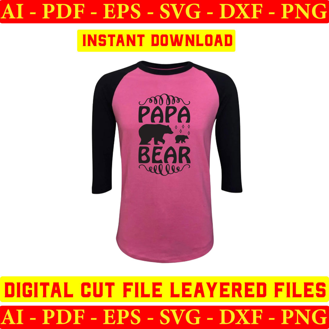 Pink and black shirt with the words papa bear on it.