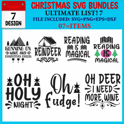 Ultimate List! Christmas SVG 07 T-shirt Design Bundle cover image.