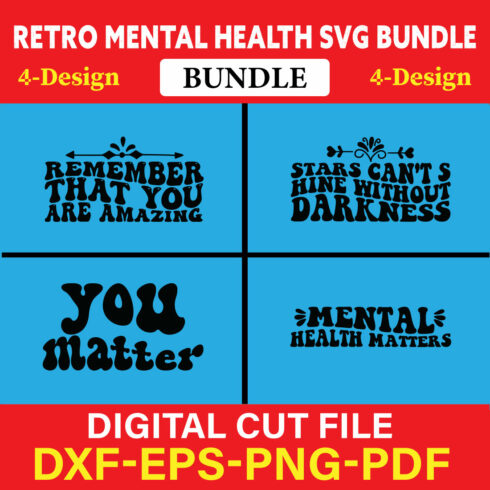Retro Mental Health T-shirt Design Bundle Vol-4 cover image.