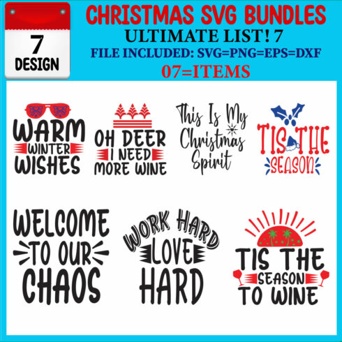 Ultimate List! Christmas SVG 07 T-shirt Design Bundle cover image.