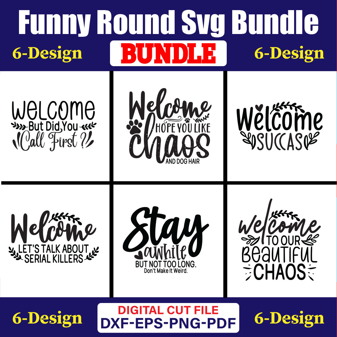 Funny Round SVG T-shirt Design Bundle Vol-02 cover image.