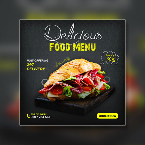 Delicious food menu social media promotion template cover image.